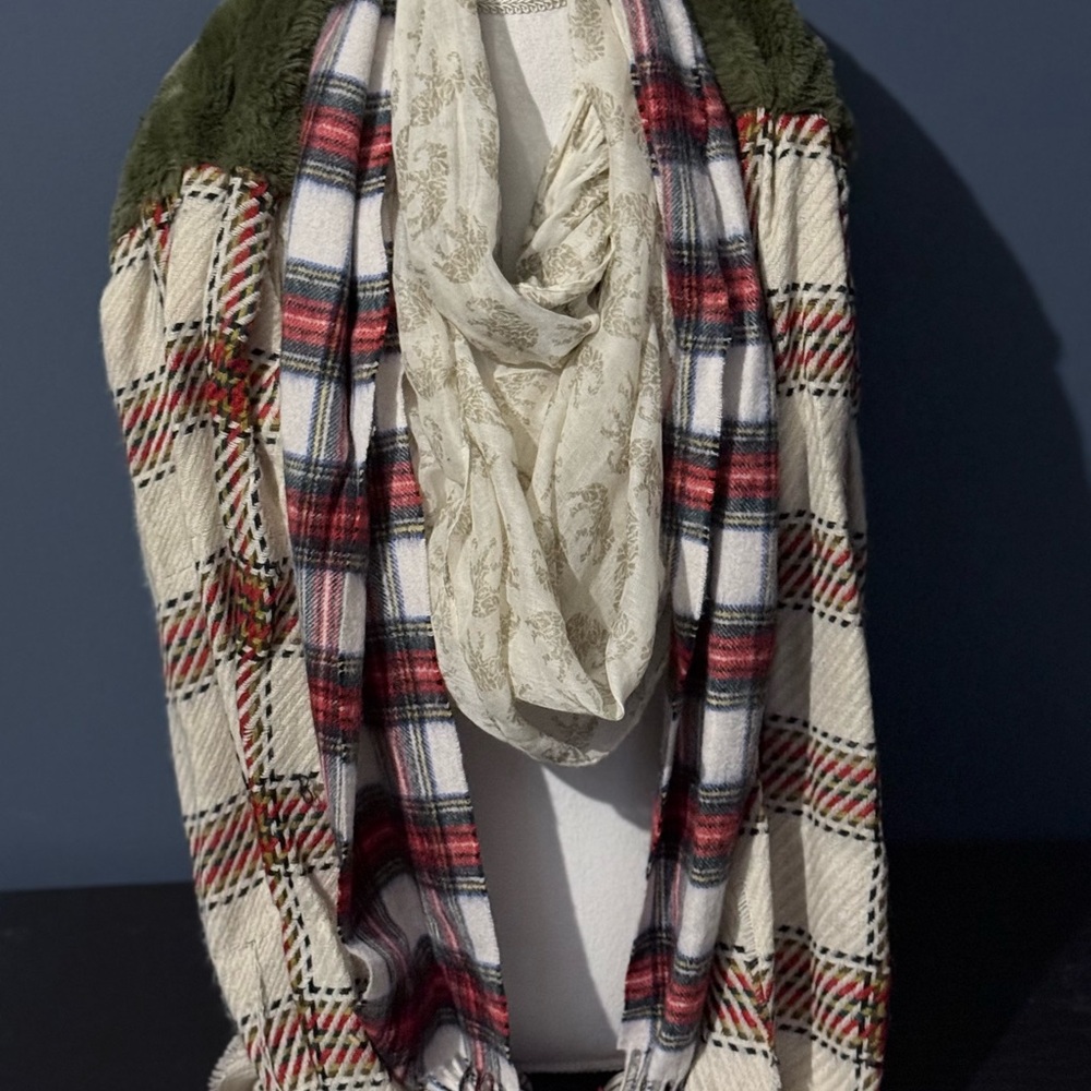 3 scarfs - 2 plaid + 1 elephant print